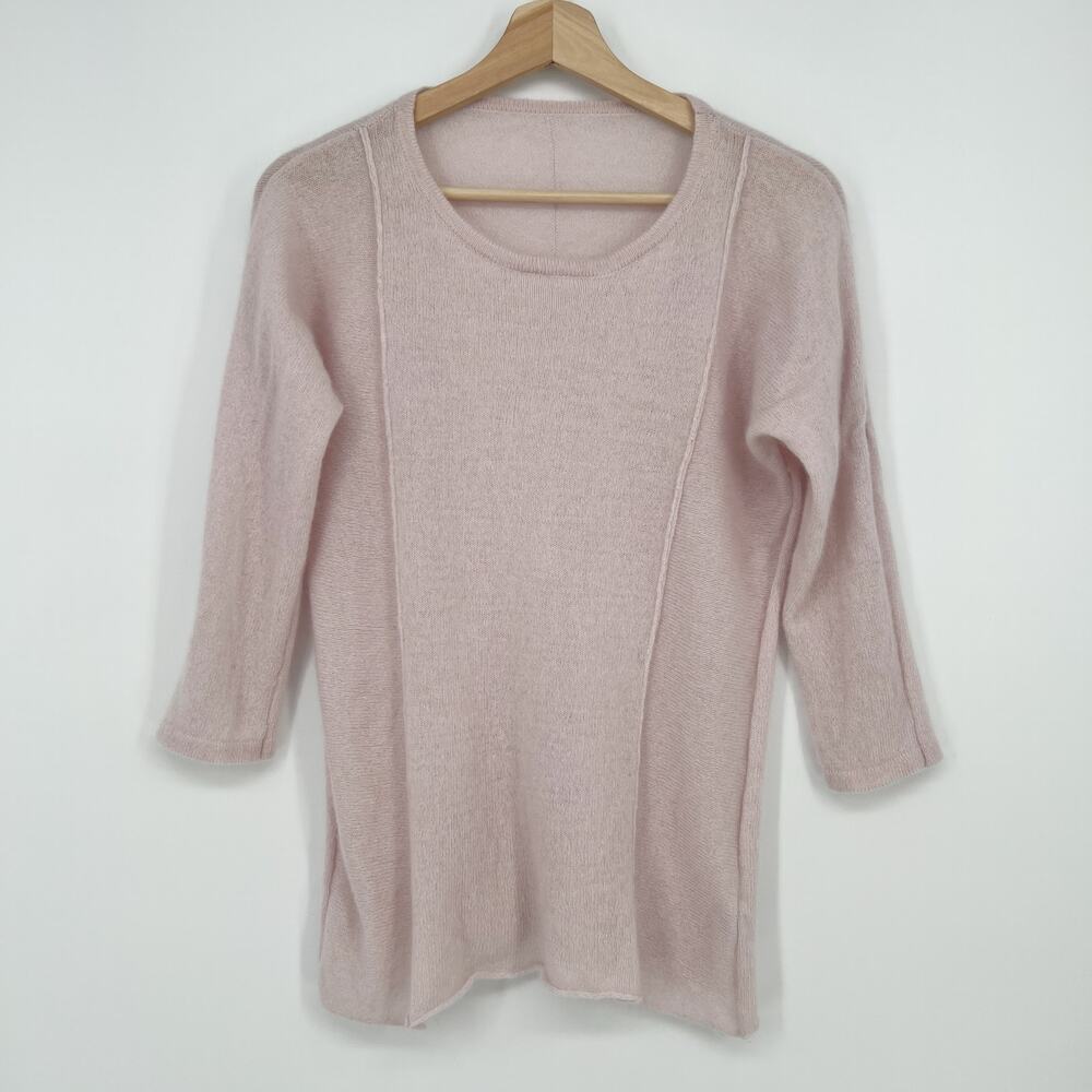 100% Cashmere Sweater Womens Small Light Pink Scoop Neck Lightweight READ FLAW